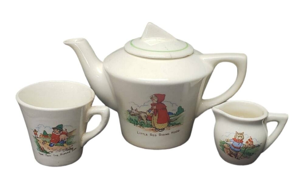 Vintage Sylvan Childs Nursery Rhyme Tea Set | Cup Tea Pot - Saucer Kids Play Set